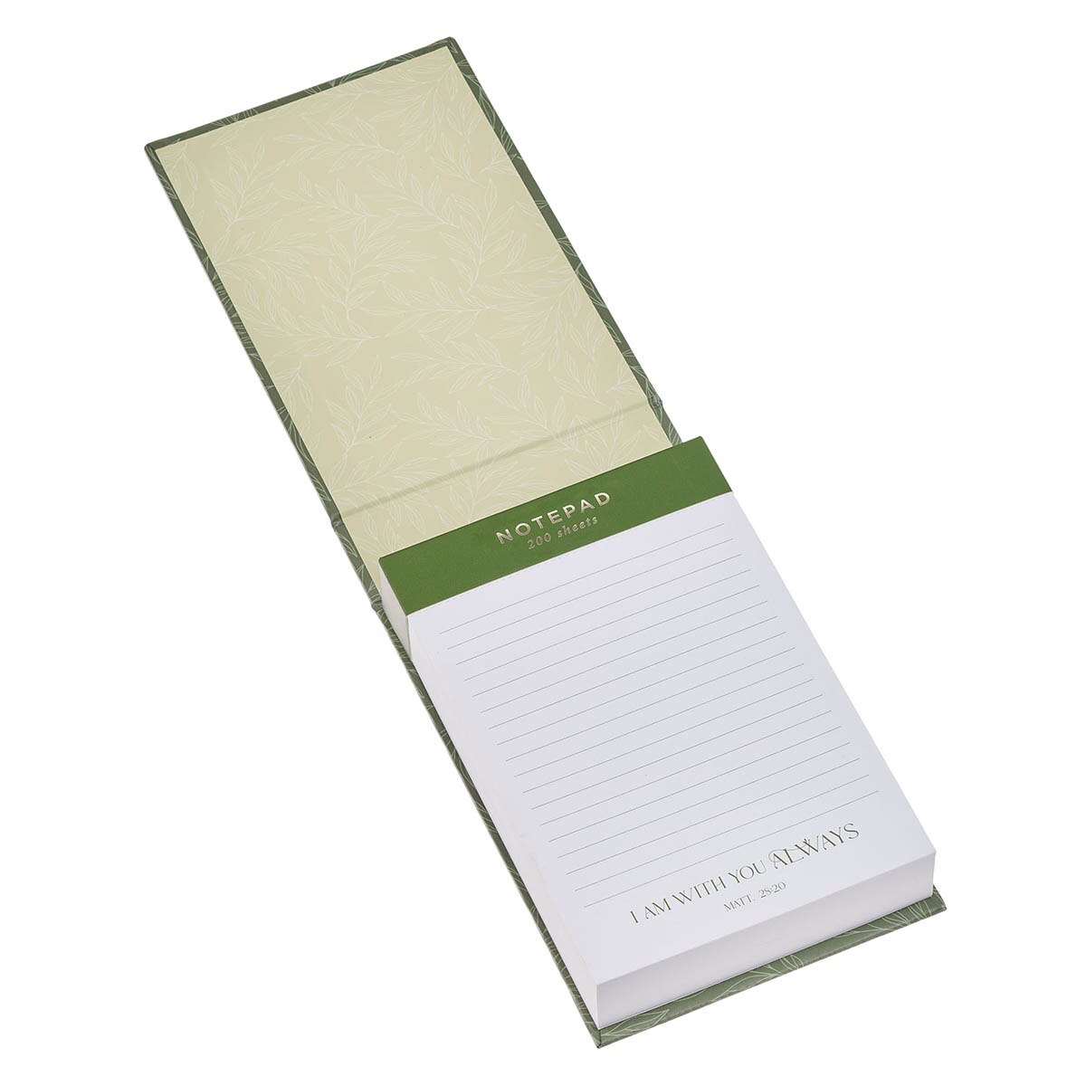 I Am With You Always Green Botanical Leaf Hardcover Top-flip Notepad - Matthew 28:20 by Christian Art Gifts, product view 3