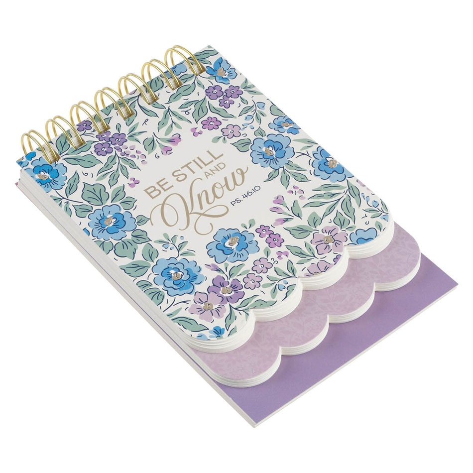 Be Still and Know Purple Floral Tiered Spiral Notepad - Psalm 46:10 by Christian Art Gifts, product view 2