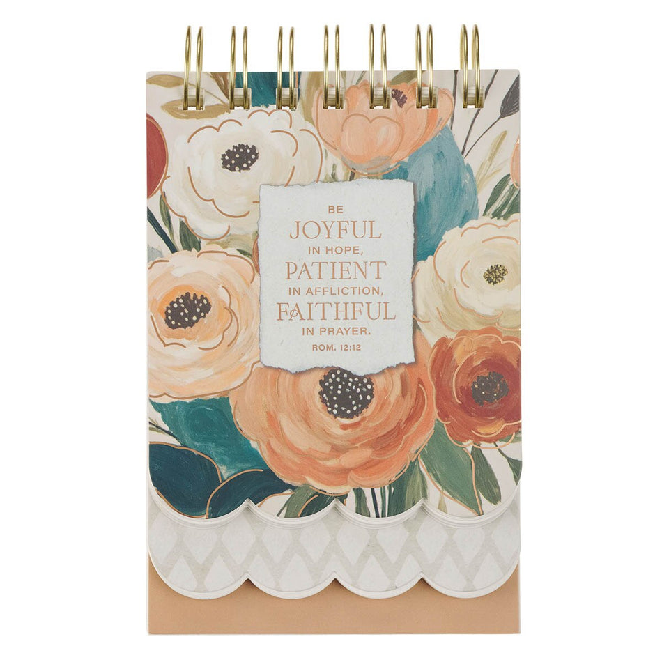 Joyful Patient Faithful Heirloom Floral Tiered Spiral Notepad - Romans 12:12 by Christian Art Gifts