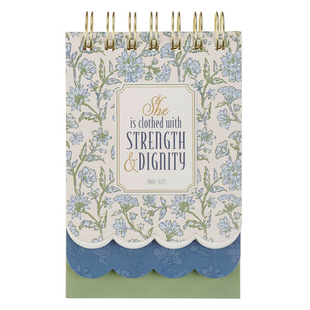 Strength and Dignity Blue Cottage Garden Tiered Spiral Notepad - Proverbs 31:25 by Christian Art Gifts