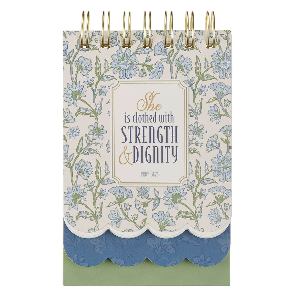 Strength and Dignity Blue Cottage Garden Tiered Spiral Notepad - Proverbs 31:25 by Christian Art Gifts