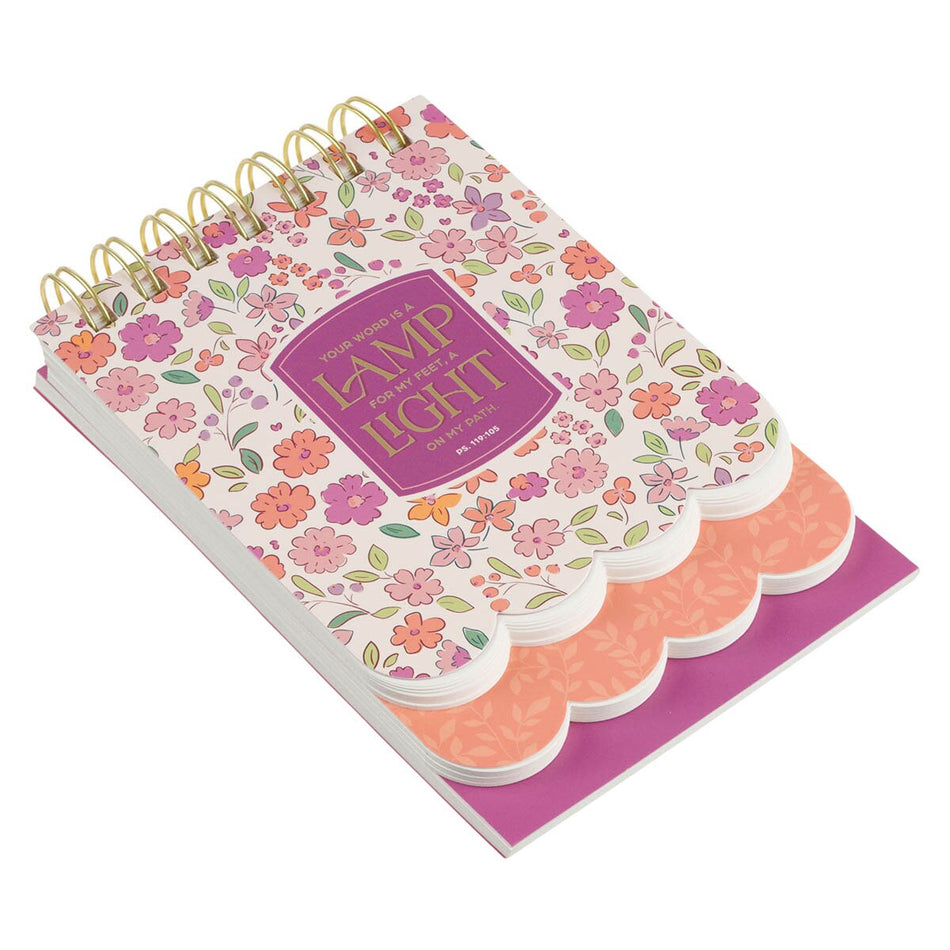 Lamp for My Feet Pink Meadow Tiered Spiral Notepad - Psalm 119:105 by Christian Art Gifts, product view 2