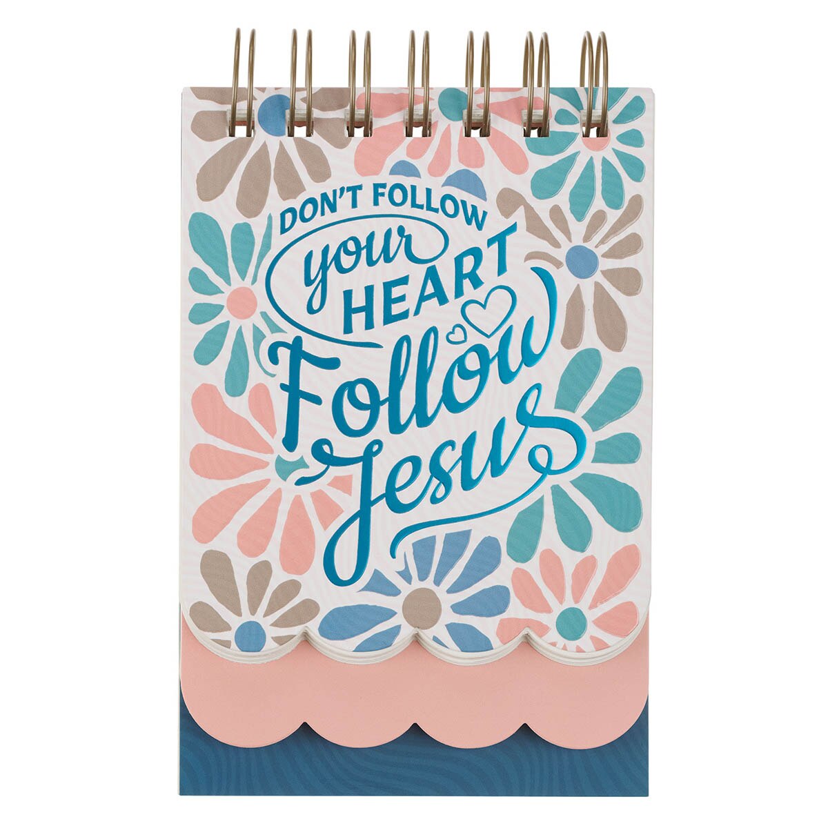 Follow Jesus Peach Floral Mosaic Tiered Spiral Notepad by Christian Art Gifts