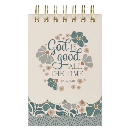 God is Good Blue BloomsTiered Spiral Notepad - Psalm 34:8 by Christian Art Gifts
