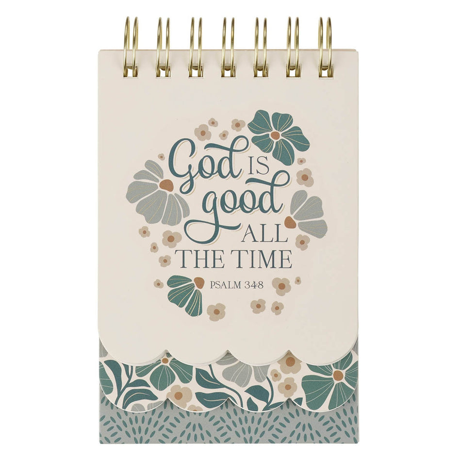 God is Good Blue BloomsTiered Spiral Notepad - Psalm 34:8 by Christian Art Gifts