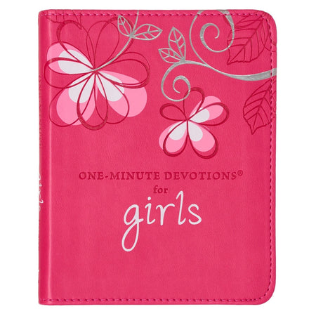 The One-Minute Devotions for Girls Pink Faux Leather Devotional by Christian Art Gifts