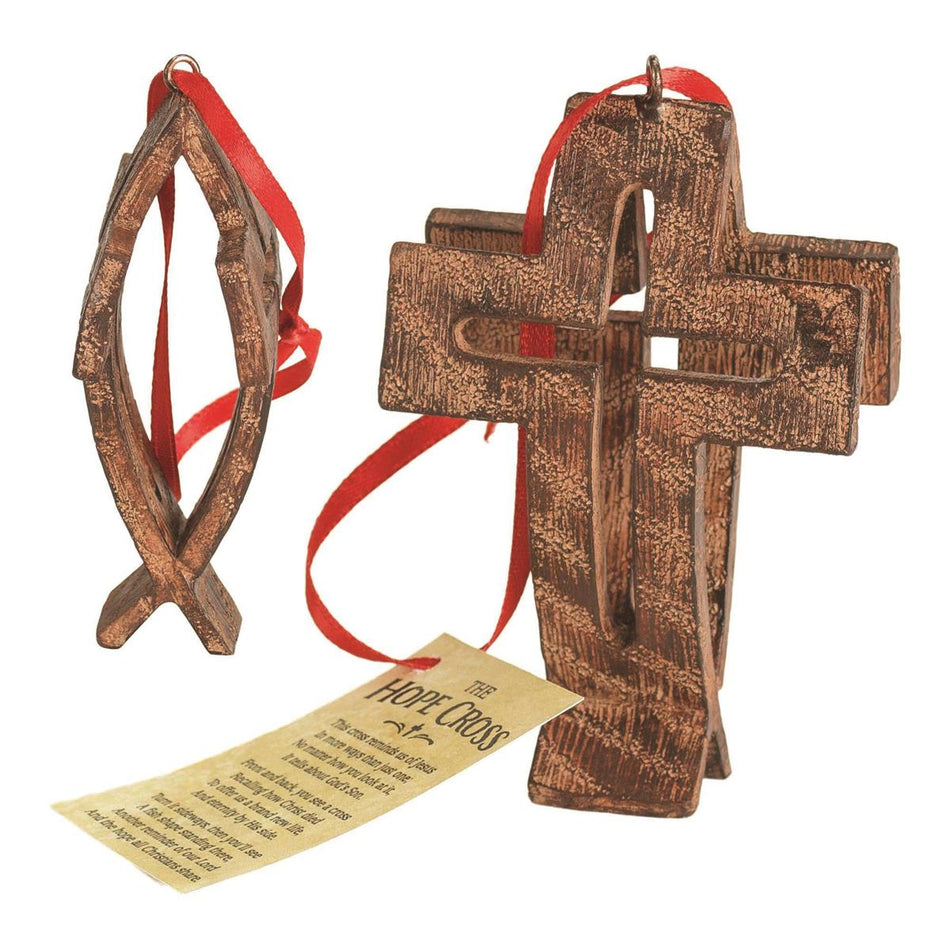 Natural Brown Ornate Cross 3 inch Resin Decorative Hanging Ornament by Dicksons