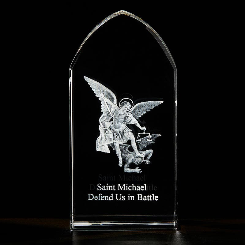 Saint Michael Etched Glass Stand