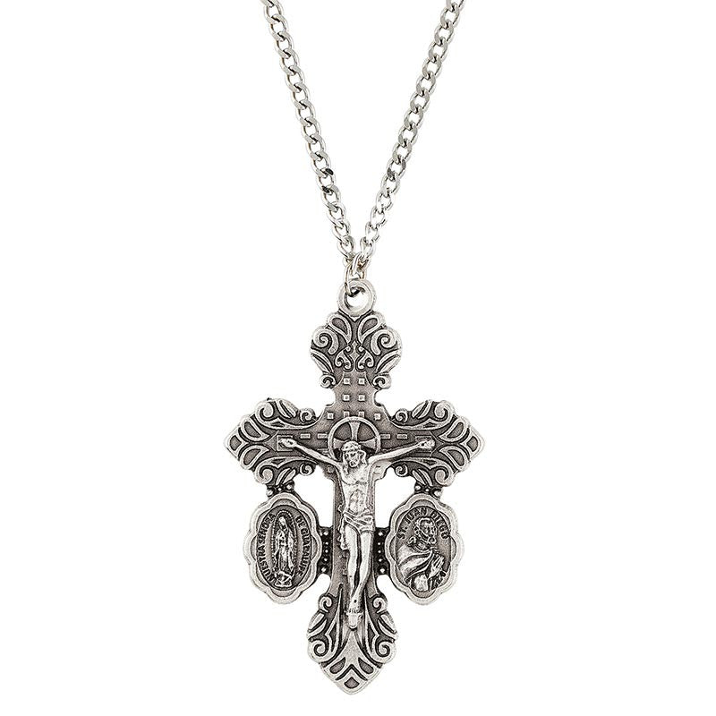 Our Lady of Guadalupe and Juan Diego Dual Medal Crucifix Pendant