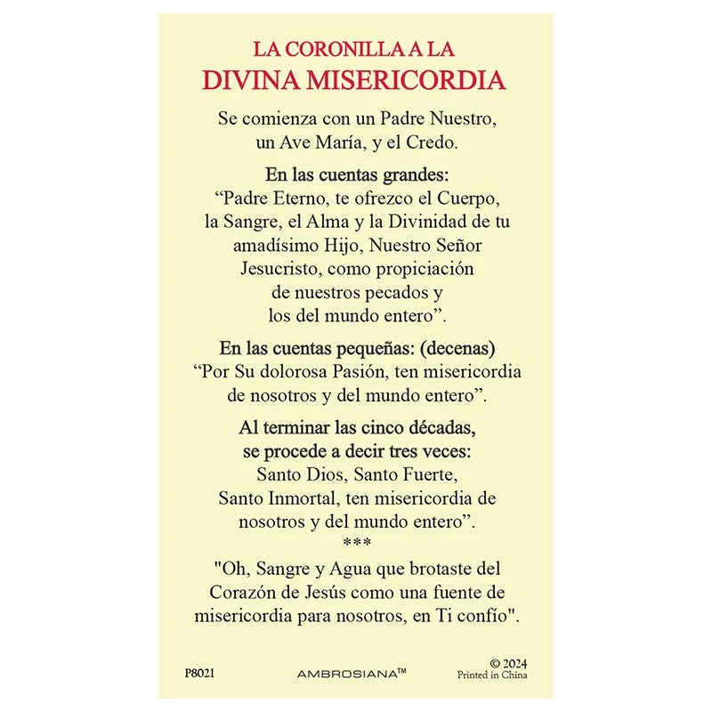 Spanish Holy Card - Divine Mercy