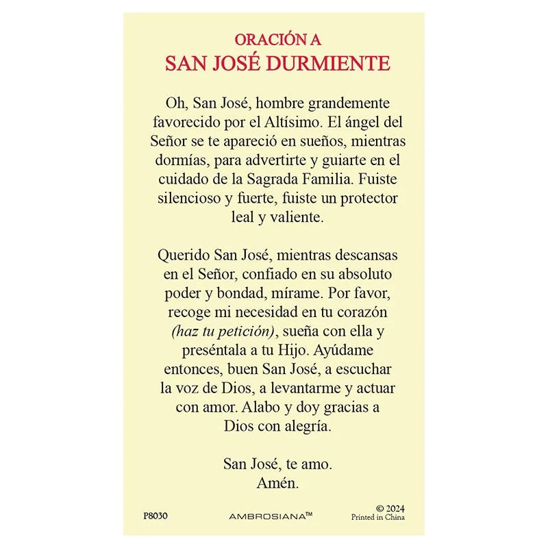 Spanish Holy Card - Sleeping Saint Joseph