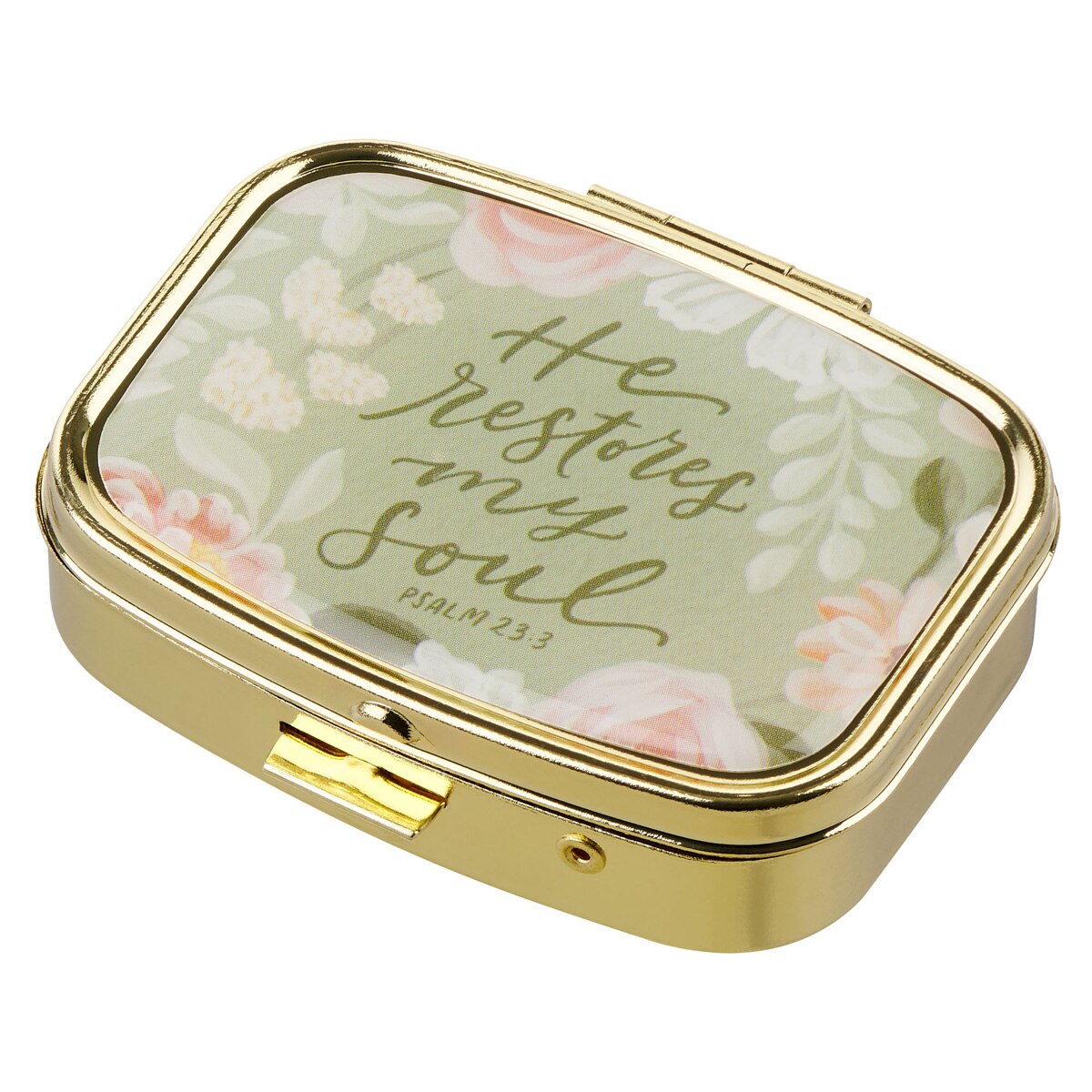 He Restores My Soul Green Floral Pill Case - Psalm 23:3 by Christian Art Gifts
