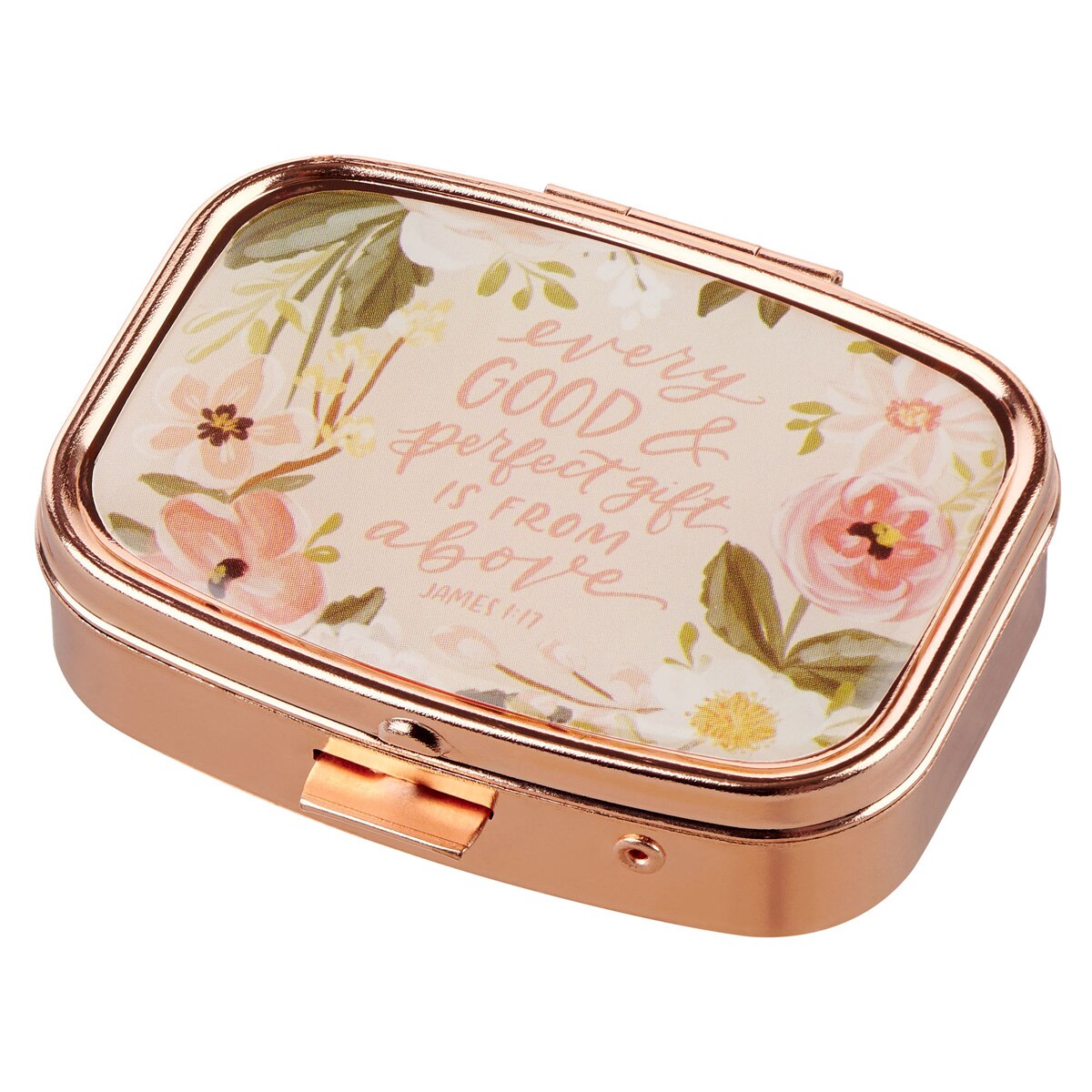 Every Good and Perfect Gift Rose Gold Pill Case - James 1:17 by Christian Art Gifts