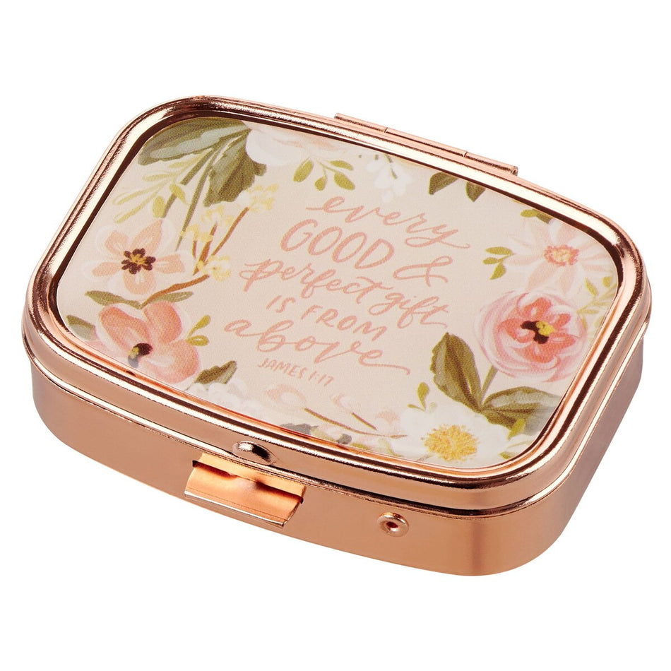 Every Good and Perfect Gift Rose Gold Pill Case - James 1:17 by Christian Art Gifts