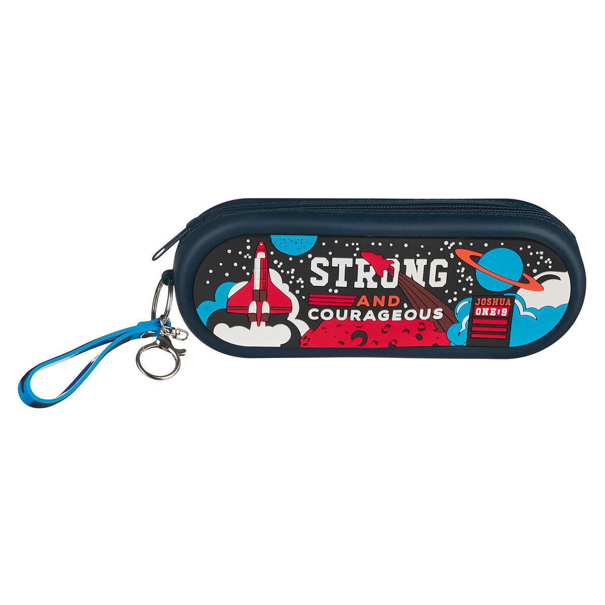 Strong and Courageous Navy Silicone Pencil Case - Joshua 1:9 by Christian Art Gifts