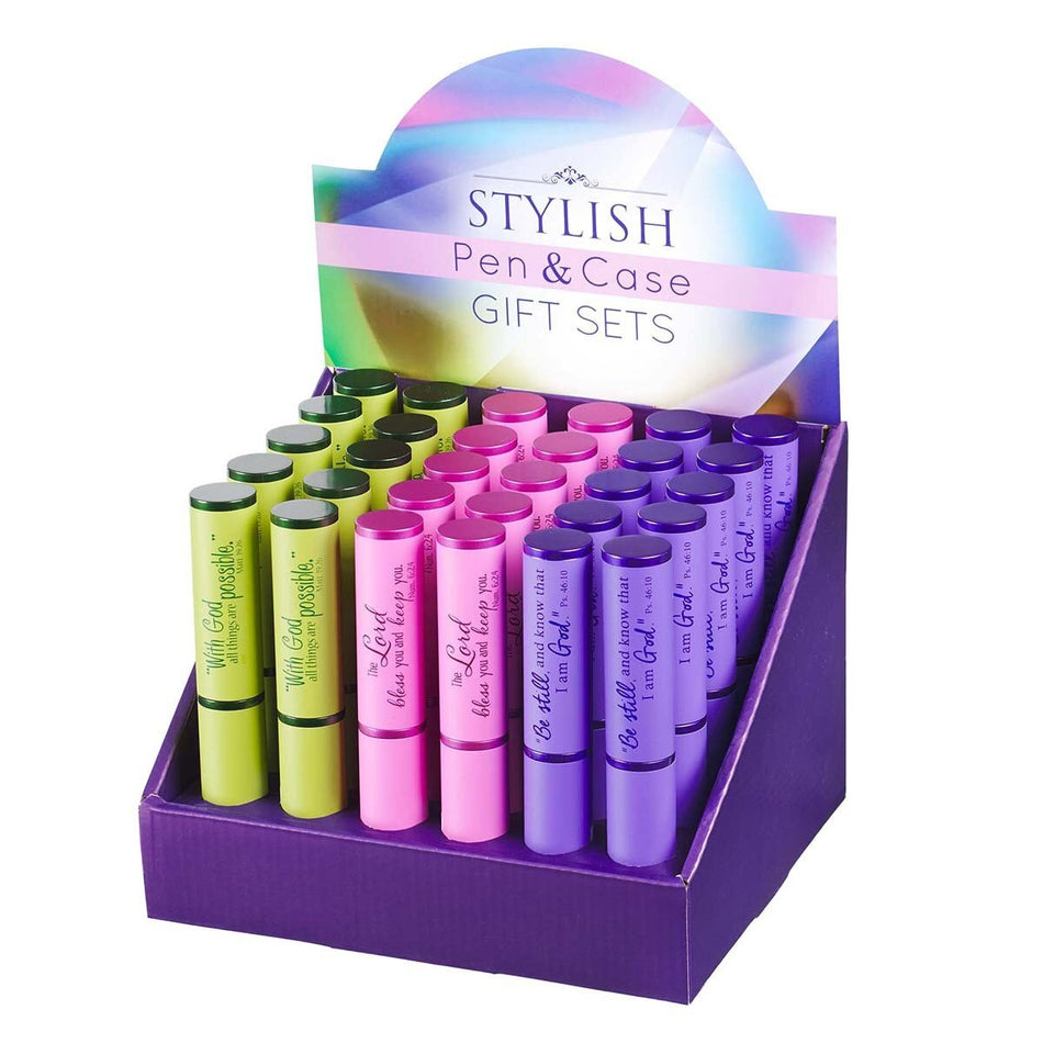 Pre-packed Three Color Stylish Pen and Case Merchandiser