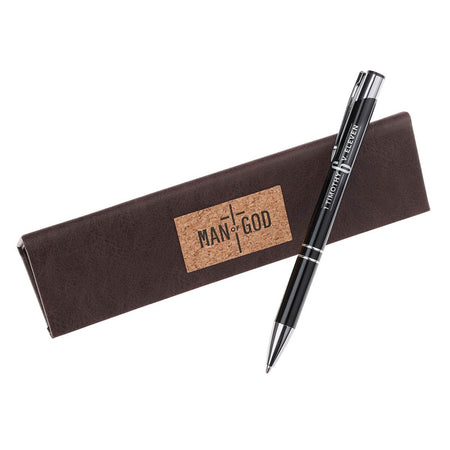 Man of God Black Gift Pen in Brown Prism Gift Box - 1 Timothy 6:11 by Christian Art Gifts, product view 4
