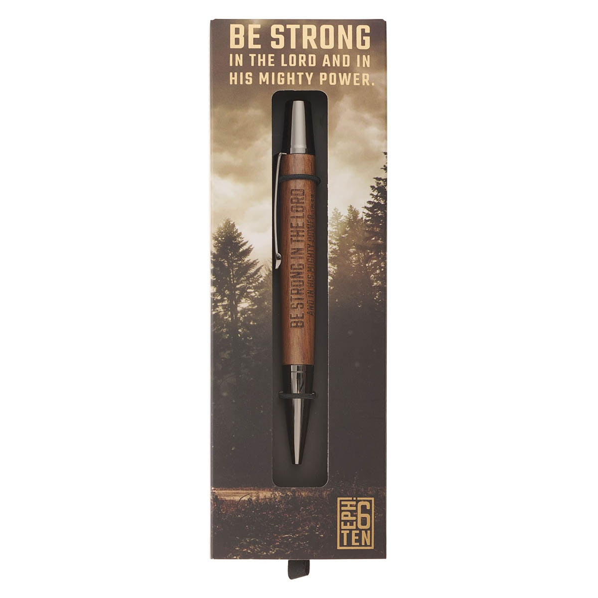 Be Strong in the Lord Brown Wooden Gift Pen - Ephesians 6:10 by Christian Art Gifts