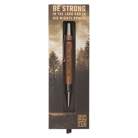 Be Strong in the Lord Brown Wooden Gift Pen - Ephesians 6:10 by Christian Art Gifts