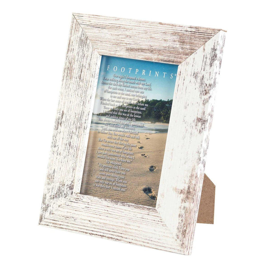 Footprints Distressed White 9 x 7 Inch Wood Wall or Tabletop Picture Photo Frame by Dicksons