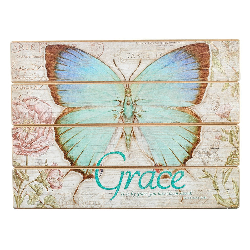 Butterfly Blessings 'Grace' Wall Plaque - Ephesians 2:8 by Christian Art Gifts