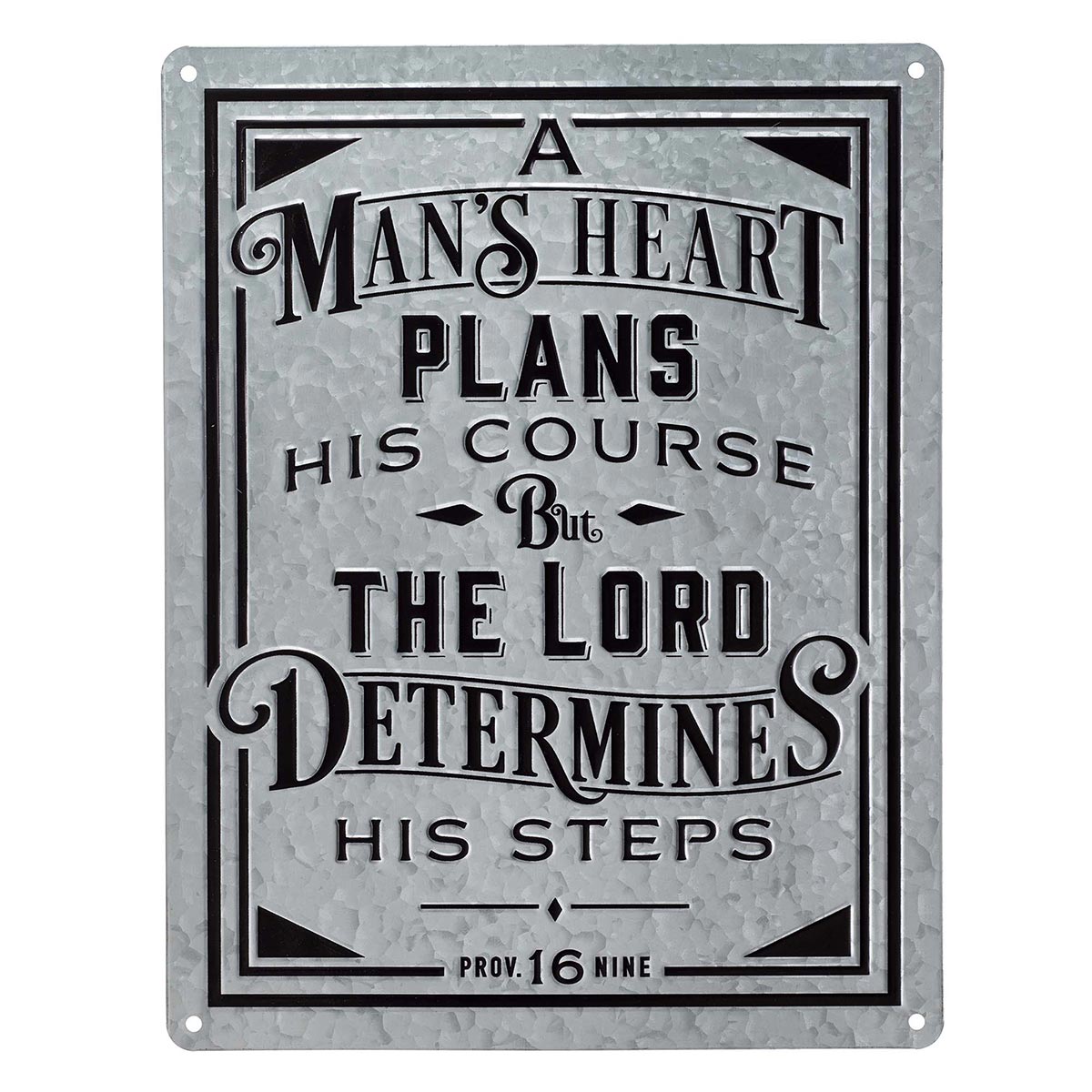 A Man's Heart Vintage Galvanized Metal Wall Art - Proverbs 16:9 by Christian Art Gifts