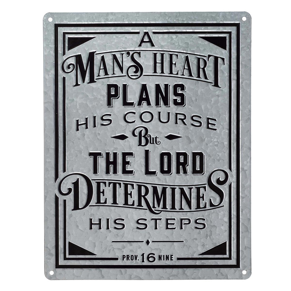 A Man's Heart Vintage Galvanized Metal Wall Art - Proverbs 16:9 by Christian Art Gifts