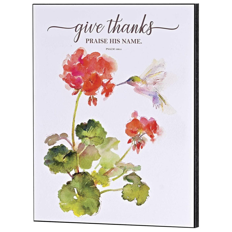 Red Hummingbird - Give Thanks - Psalm 100:4-14 x 11 Inch MDF Wood Block Sign by Dicksons