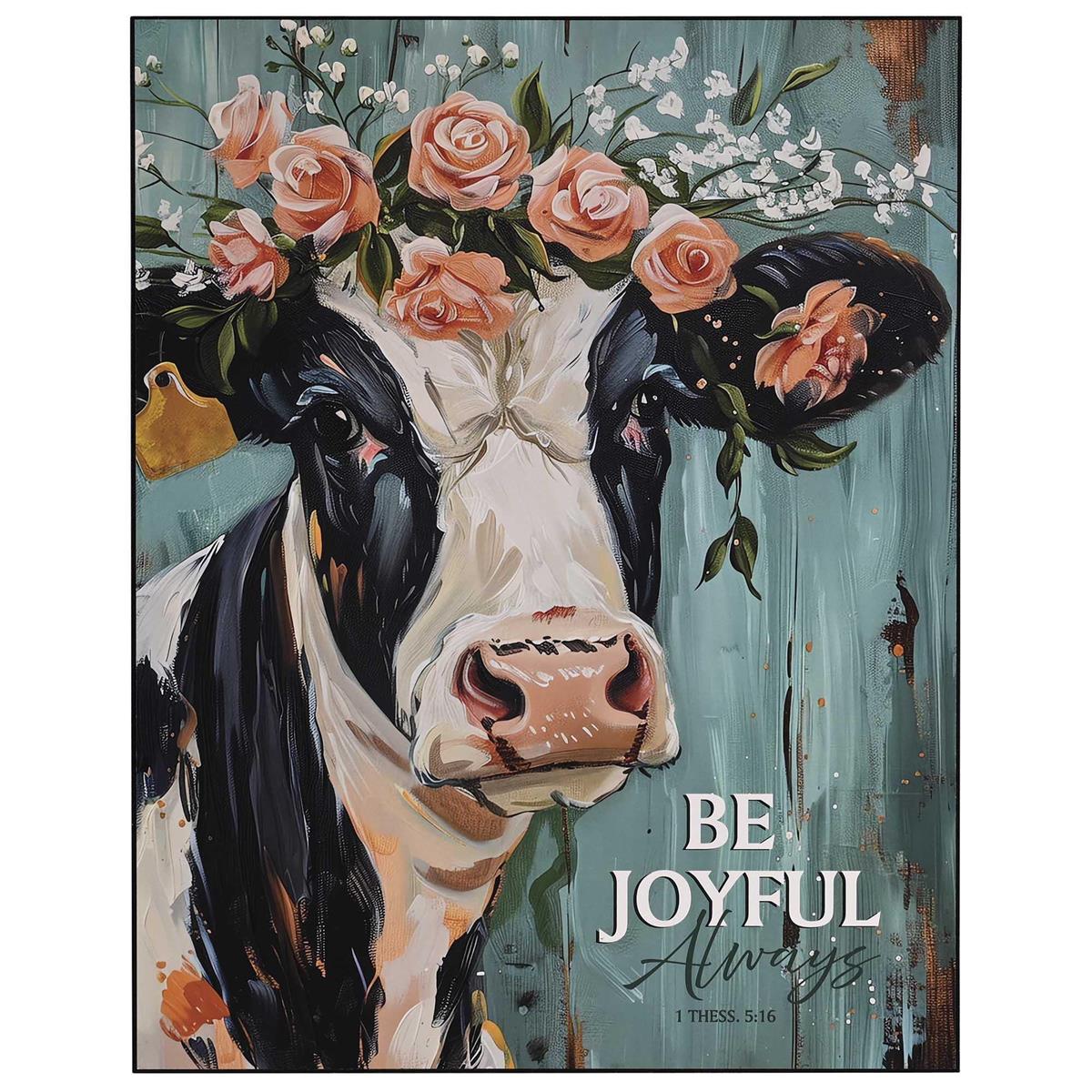Black and White Cow - Be Joyful Always 1 Thessalonians 5:16 MDF Decorative Wall by Dicksons, product view 2