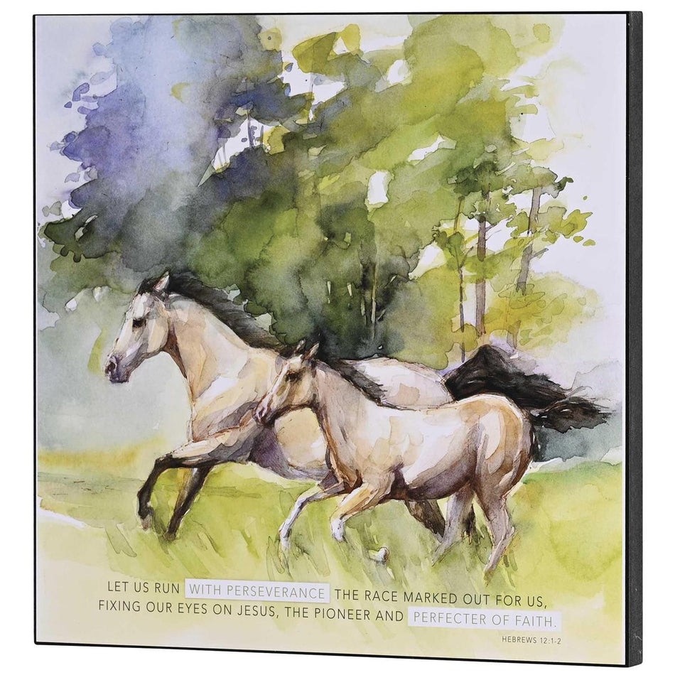 Run With Perseverance Hebrews 12:1-2 Brown and Green MDF Decorative Wall Plaque by Dicksons