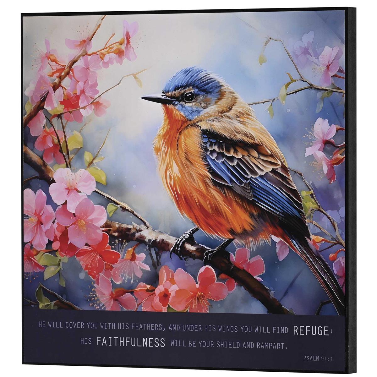 Inspirational Christian Wall Art Plaque 11.75 x 11.75 Inch MDF Robin Under His by Dicksons