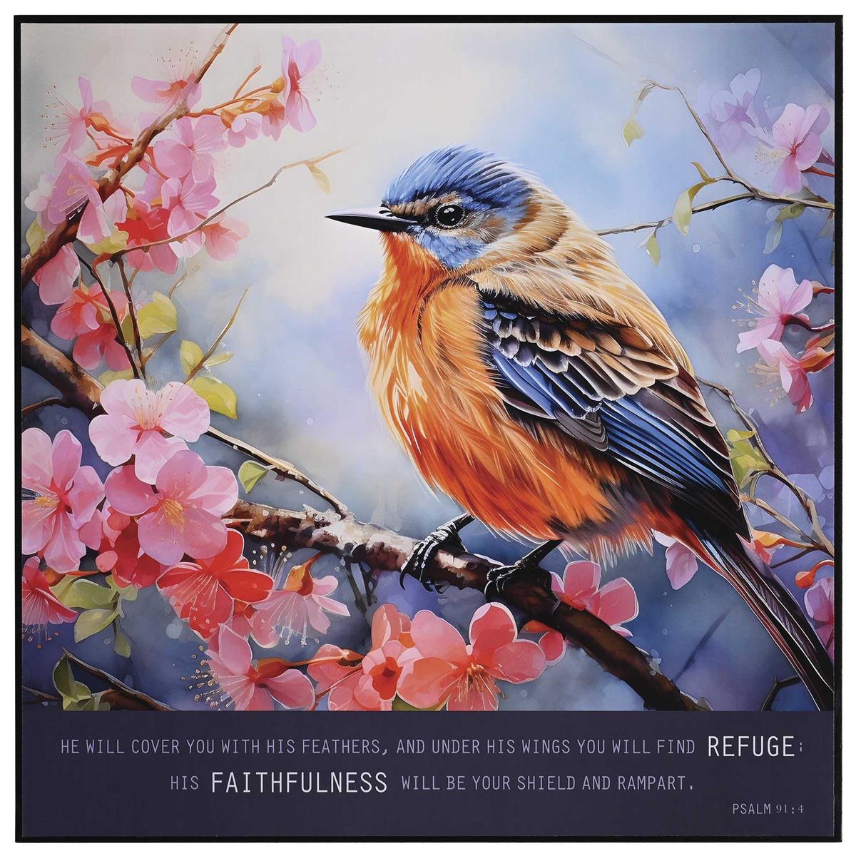 Inspirational Christian Wall Art Plaque 11.75 x 11.75 Inch MDF Robin Under His by Dicksons, product view 2