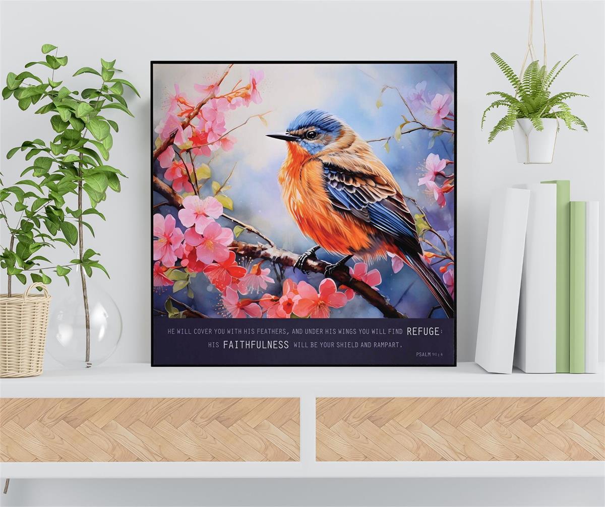 Inspirational Christian Wall Art Plaque 11.75 x 11.75 Inch MDF Robin Under His by Dicksons, product view 4