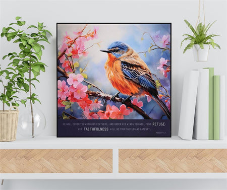 Inspirational Christian Wall Art Plaque 11.75 x 11.75 Inch MDF Robin Under His by Dicksons, product view 4