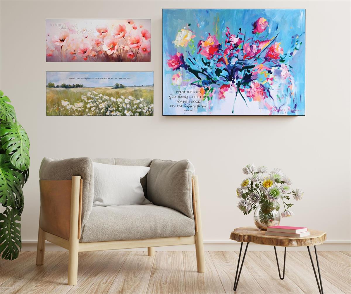 Inspirational Christian Wall Art Plaque 10 x 24 Inch MDF Floral Be Rooted by Dicksons, product view 4