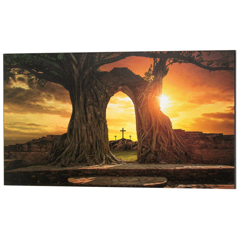 Majestic Sunset Over Trees and Cross 36 x 20 MDF Decorative Wall and Tabletop by Dicksons, product view 2
