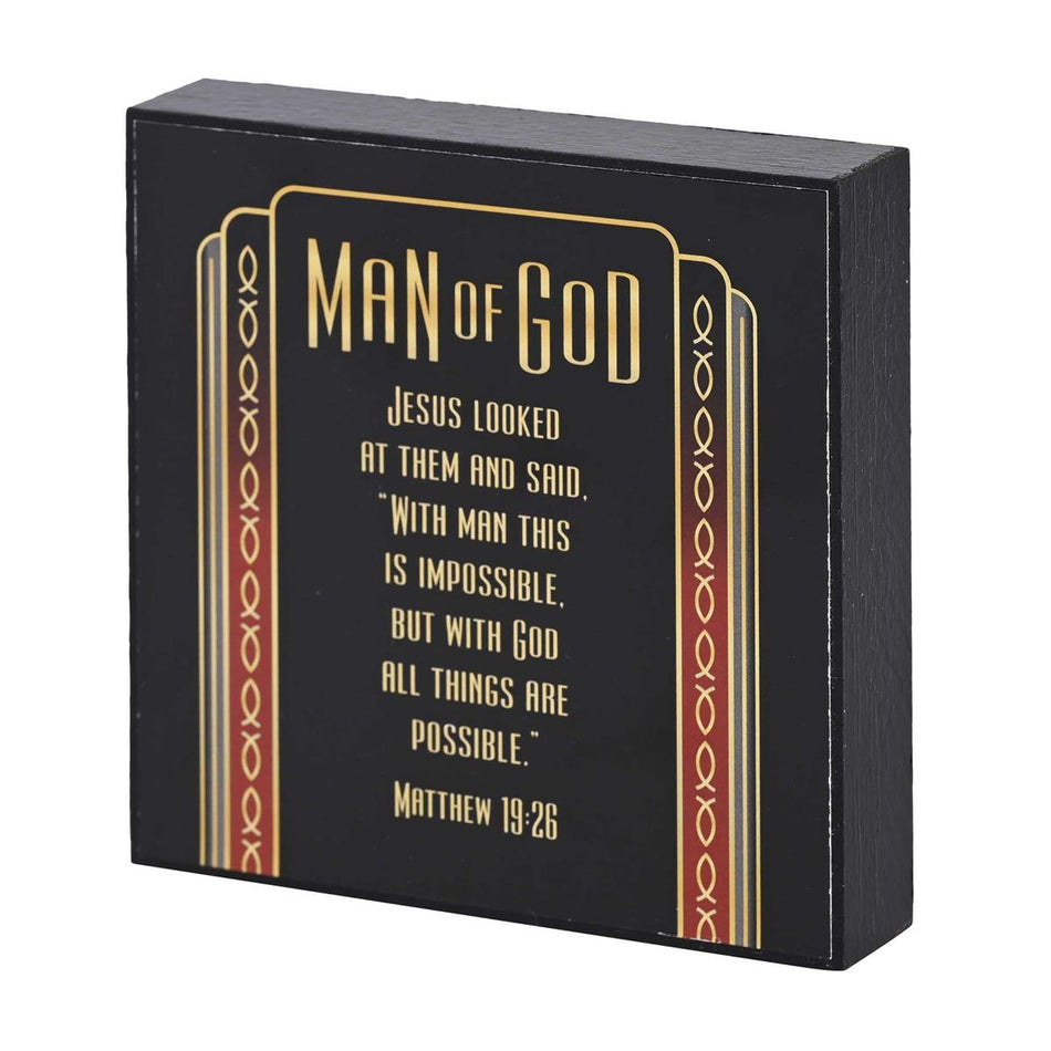 Man Of God All Things Are Possible Black And Red 4 x 4 Wood Decorative Tabletop by Dicksons