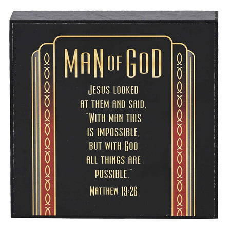 Man Of God All Things Are Possible Black And Red 4 x 4 Wood Decorative Tabletop by Dicksons, product view 2