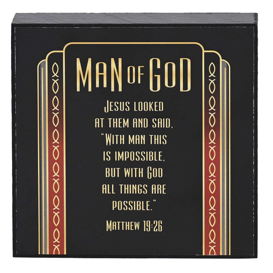 Man Of God All Things Are Possible Black And Red 4 x 4 Wood Decorative Tabletop by Dicksons, product view 2