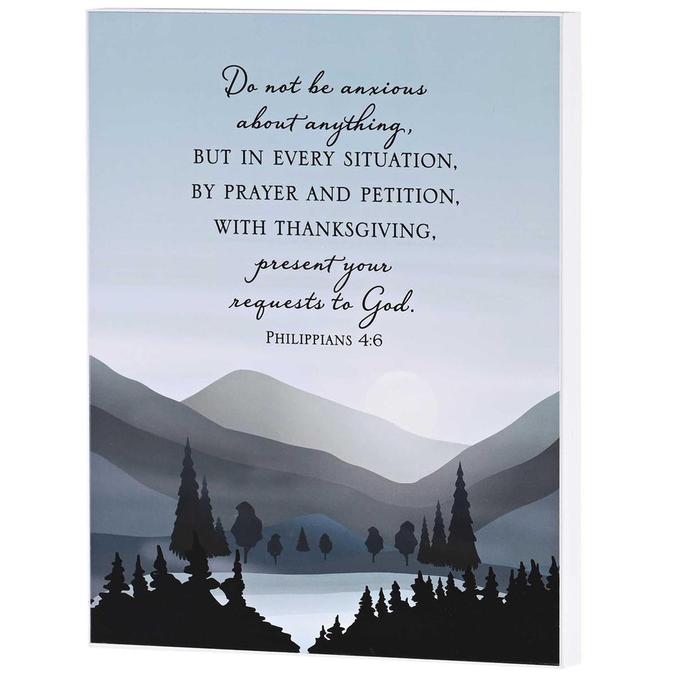Do Not Be Anxious, Philippians 4:6 Blue/Grey 10 x 8 Inch MDF Wood Wall Art by Dicksons