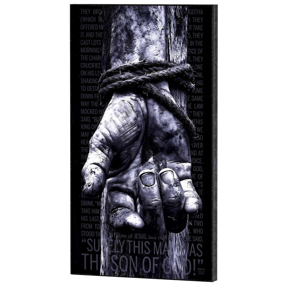 Nailed Hand Son Of God - Mark 15:22-39 - 16 x 9 Inch Black MDF Wood Block Sign by Dicksons