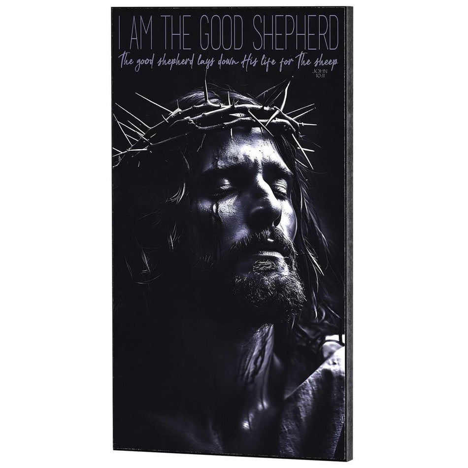 The Good Shepherd John 10:11 - Crowned Head Of Christ - 16 x 9 Inch Black MDF by Dicksons