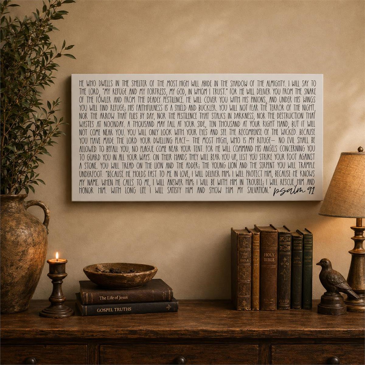 Wall Plaque Psalm 91 He Who Dwells, Wood by Dicksons, product view 5