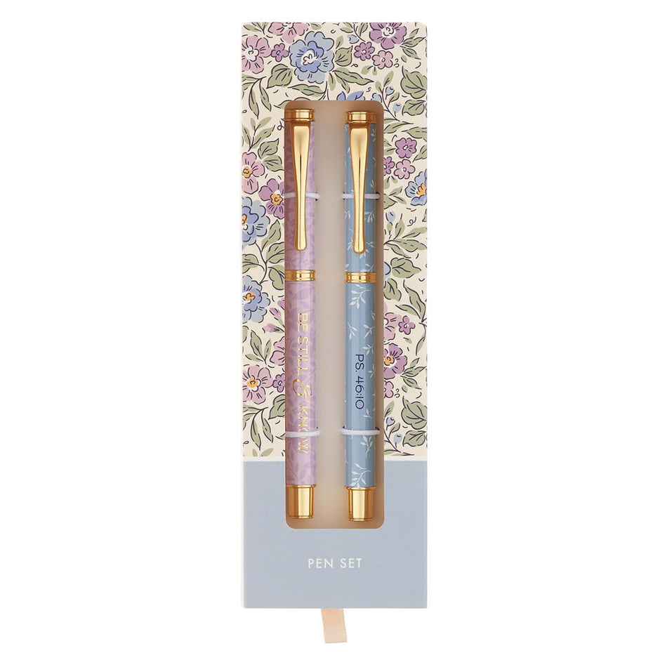 Be Still and Know Blue and Pink Floral Pen Gift Set - Psalm 46:10 by Christian Art Gifts