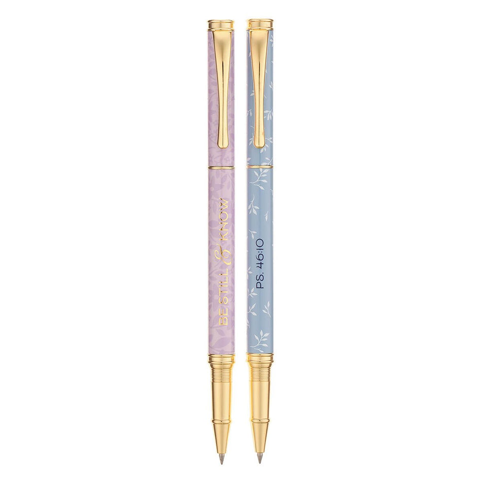 Be Still and Know Blue and Pink Floral Pen Gift Set - Psalm 46:10 by Christian Art Gifts, product view 2