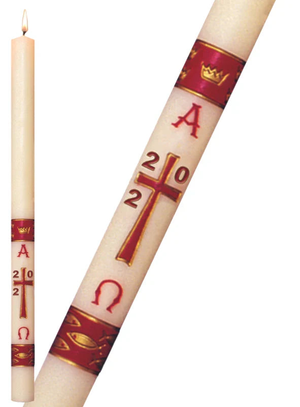 Paschal Candle - Burgundy Gloria, one of the items in the Burgundy Gloria Paschal Candle with Matching Side Altar Candles. A photograph of the assembled set is pending.