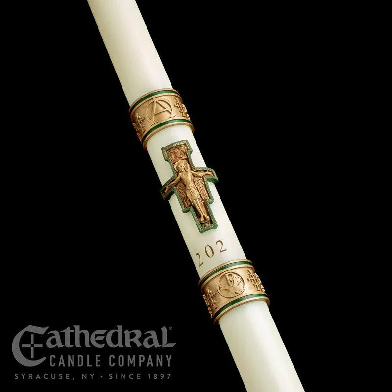 Paschal Candle - Cross St. Francis, one of the items in the Cross St. Francis Paschal Candle with Matching Side Altar Candles. A photograph of the assembled set is pending.