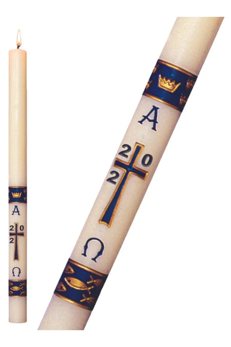 Paschal Candle - Dark Blue Gloria, one of the items in the Dark Blue Gloria Paschal Candle with Matching Side Altar Candles. A photograph of the assembled set is pending.