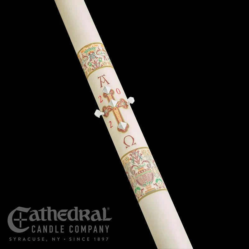 Paschal Candle - Investiture or Coronation, one of the items in the Investiture or Coronation Paschal Candle with Matching Side Altar Candles. A photograph of the assembled set is pending.