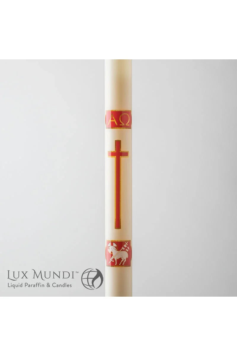 Paschal Candle Lamb of God Design- Refillable, one of the items in the Refillable Lamb of God Paschal Candle with Liquid Paraffin and Wicks. A photograph of the assembled set is pending.